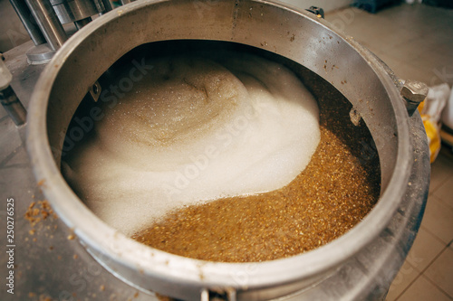 Beer brewed in a brewery. Brewing equipment at microbrewery