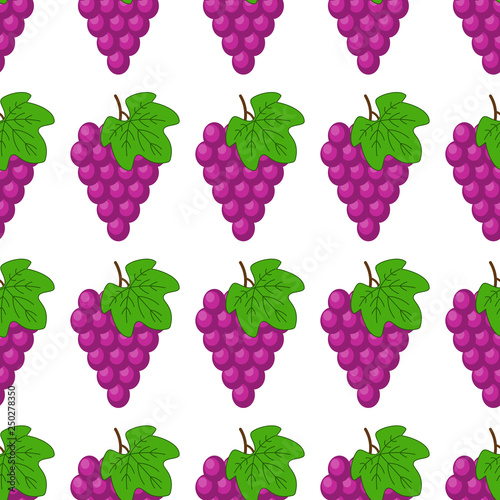 Vector seamless pattern with cartoon grapes isolated on white. Bright juice berries. Illustration used for magazine, book, poster, card, menu cover, web pages.