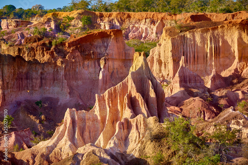 View of the Marafa Canyon in Kenya. Hells kitchens a gigantic canyon-shaped space caused by soil erosion