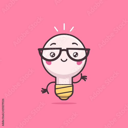 Cute light bulb nerd geek mascot cartoon vector illustration