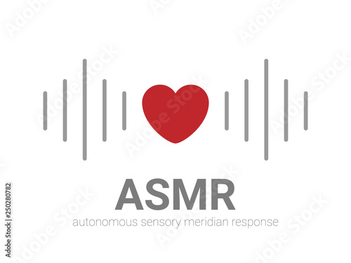 Autonomous sensory meridian response, ASMR logo or icon. Heart shape and sound waves as a symbol of enjoying sounds, whisper or music. Vector illustration flat line style