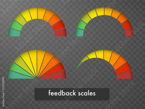 Customer feedback measurement scale 0 to 10, bad to great. Assessment management tool. Arch chart indicates client satisfaction. Vector illustration clipart