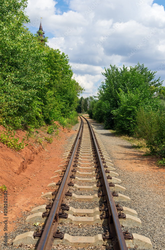 Single-track narrow gauge railway. 07.12.2018. Russia, the city of Orenburg. Children's railway Single-track narrow gauge railway. 07.12.2018. Russia, the city of Orenburg. Children's railway