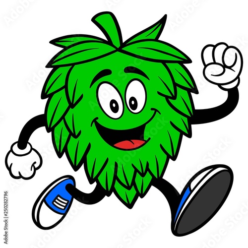 Hop Mascot Running - A vector cartoon illustration of a Oktoberfest Hop mascot running.