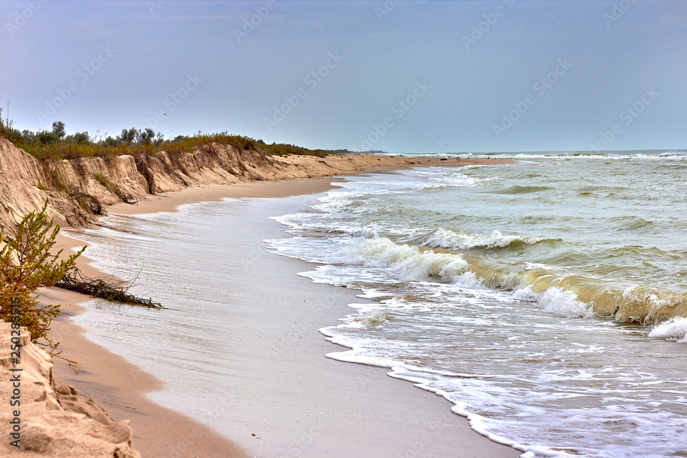 Empty beach of the Black Sea before the storm
