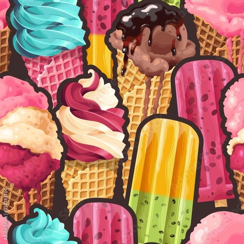 Seamless pattern with ice cream and ice pop