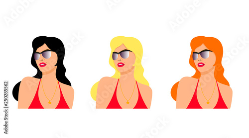 wWoman head with sunglasses network vector illustration blonde and brown-haired with a pendant Star