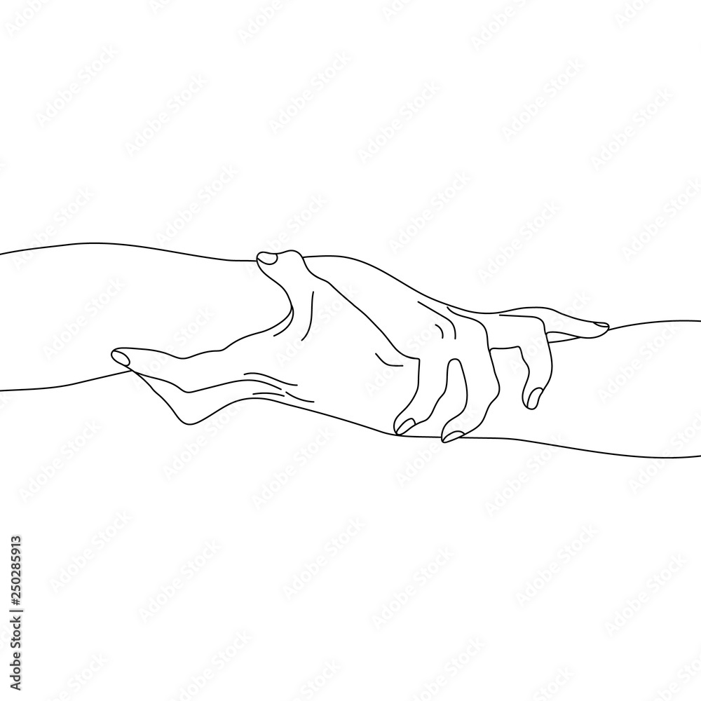 Fototapeta Holding Hands isolated on white background. Team, partner, alliance concept. Outline relationship icon. Vector illustration for your design.