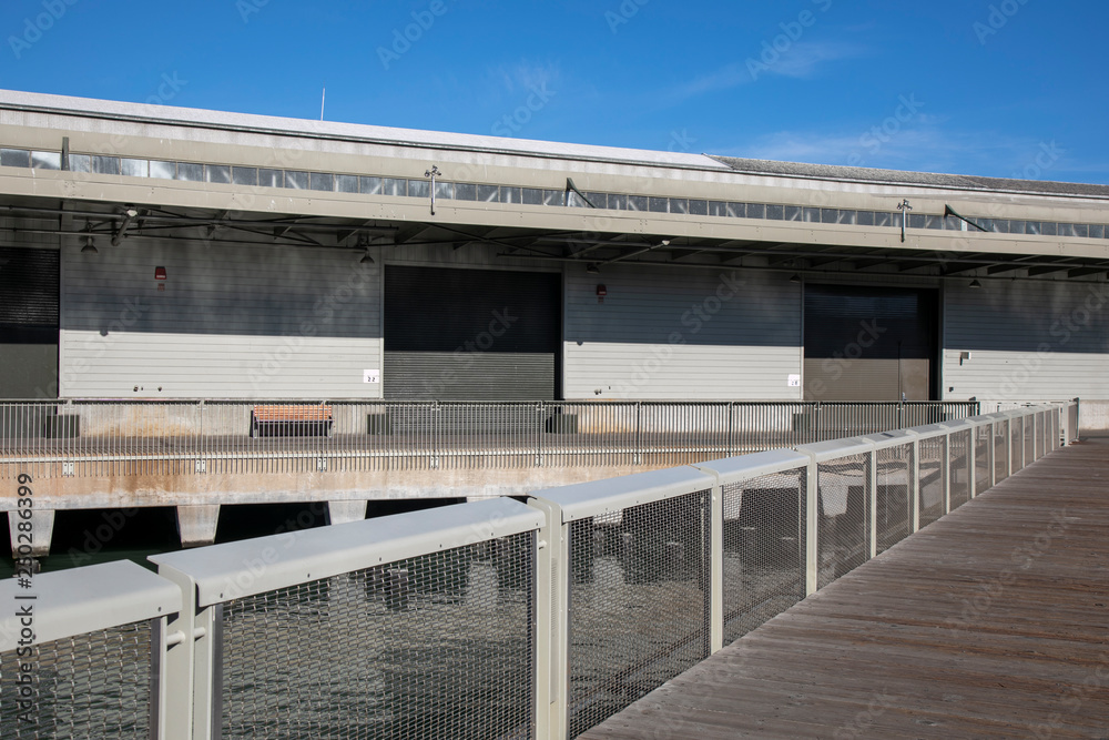 facades of hangars in the port of San Francisco