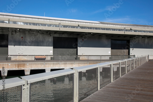 facades of hangars in the port of San Francisco