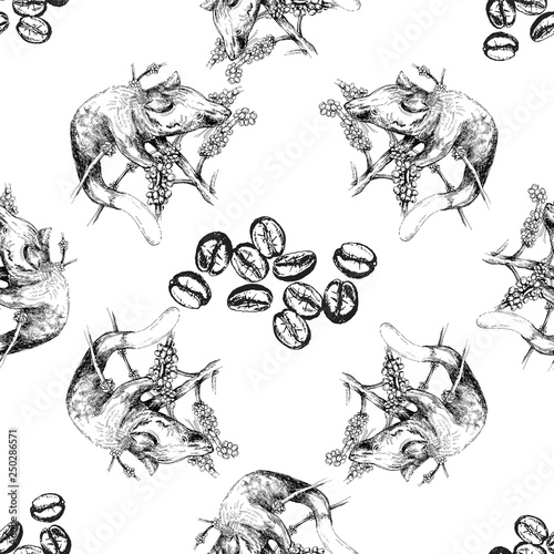 Wallpaper Mural Seamless pattern of hand drawn sketch style civet isolated on white background. Vector illustration. Torontodigital.ca