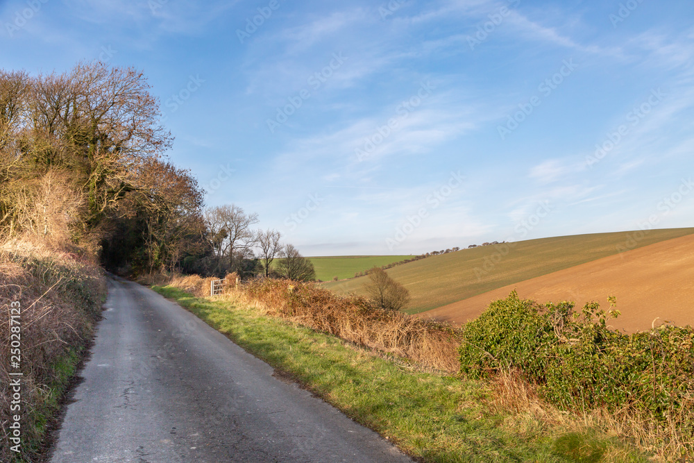 A road in the English countryside, on a sunny winters day