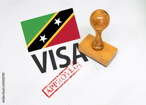 Saint Kitts and Nevis Visa Approved with Rubber Stamp and flag