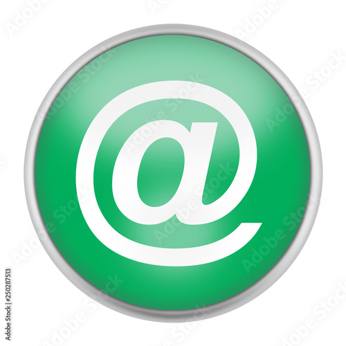 Green web graphic button email @ symbol isolated on white with clipping path