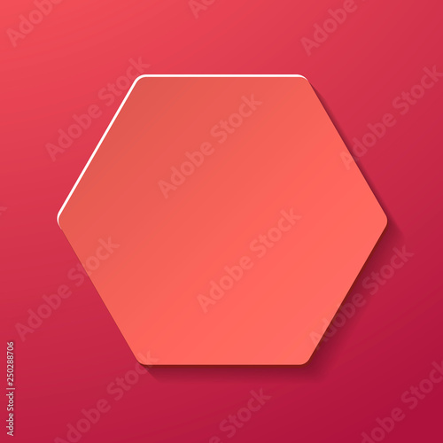 Modern vector image with paper hexagon in coral color.