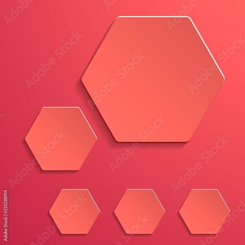 Original vector collage with hexagon paper plates in coral color.