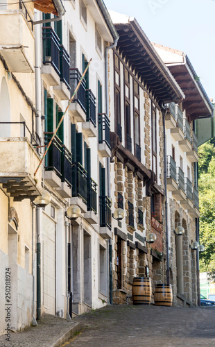 Zumaya, Spain-September 2018. Street of spanish town with people there in a sunny day. © Tomas