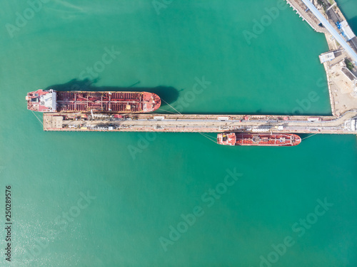 Oil terminal with tankers - aerial view.