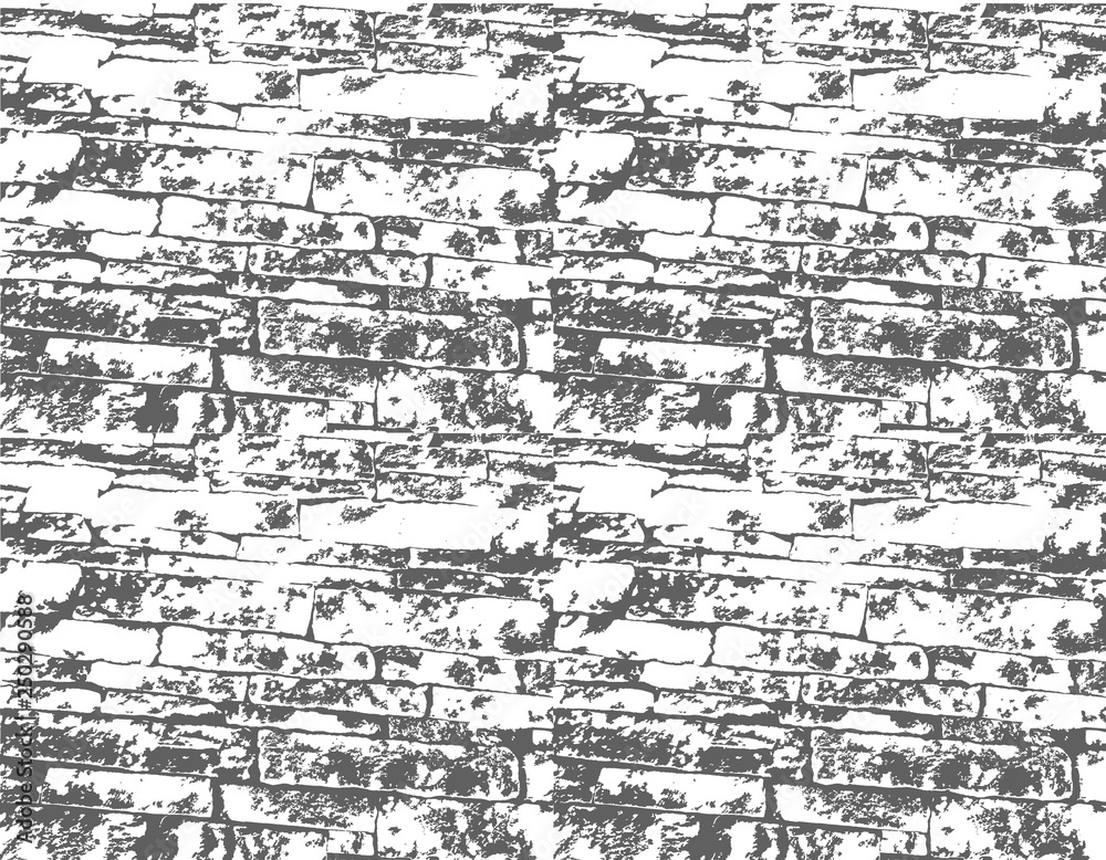 Monochrome traditional Irish cobblestone wall texture. Seamless vector background.