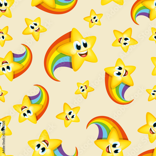 Colorful pattern glowing cute cartoon rainbow star raising kids school © vectalex