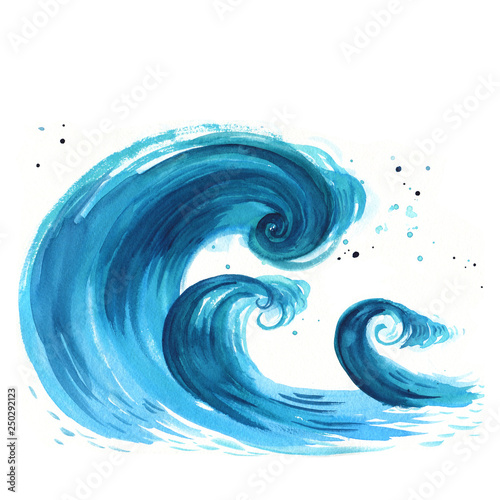 Hand drawn Sea wave. Abstract Watercolor sketch