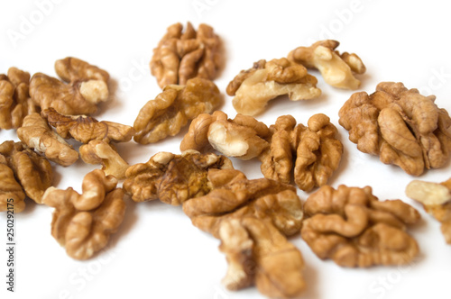  walnuts on a white background. banner about diet and healthy eating
