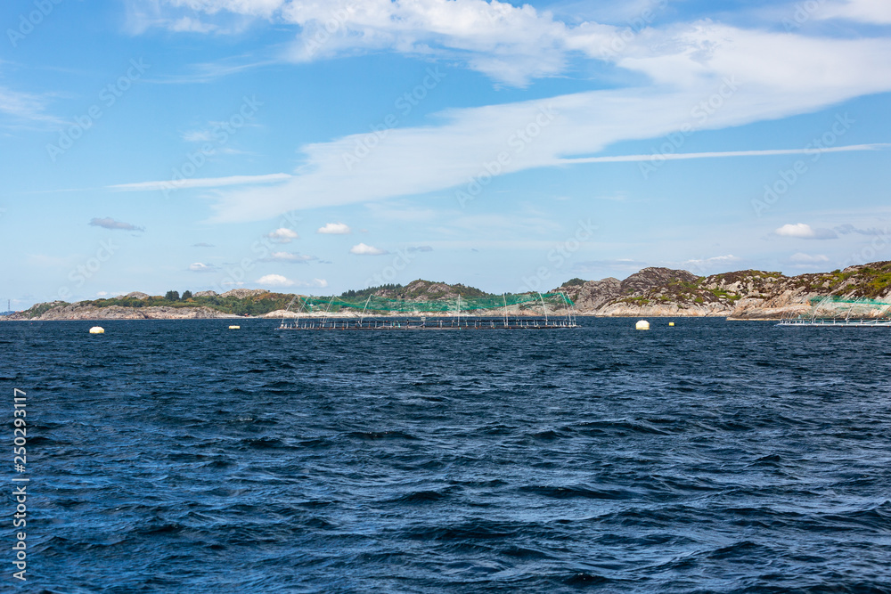 Norwegian coast with aquaculture farm