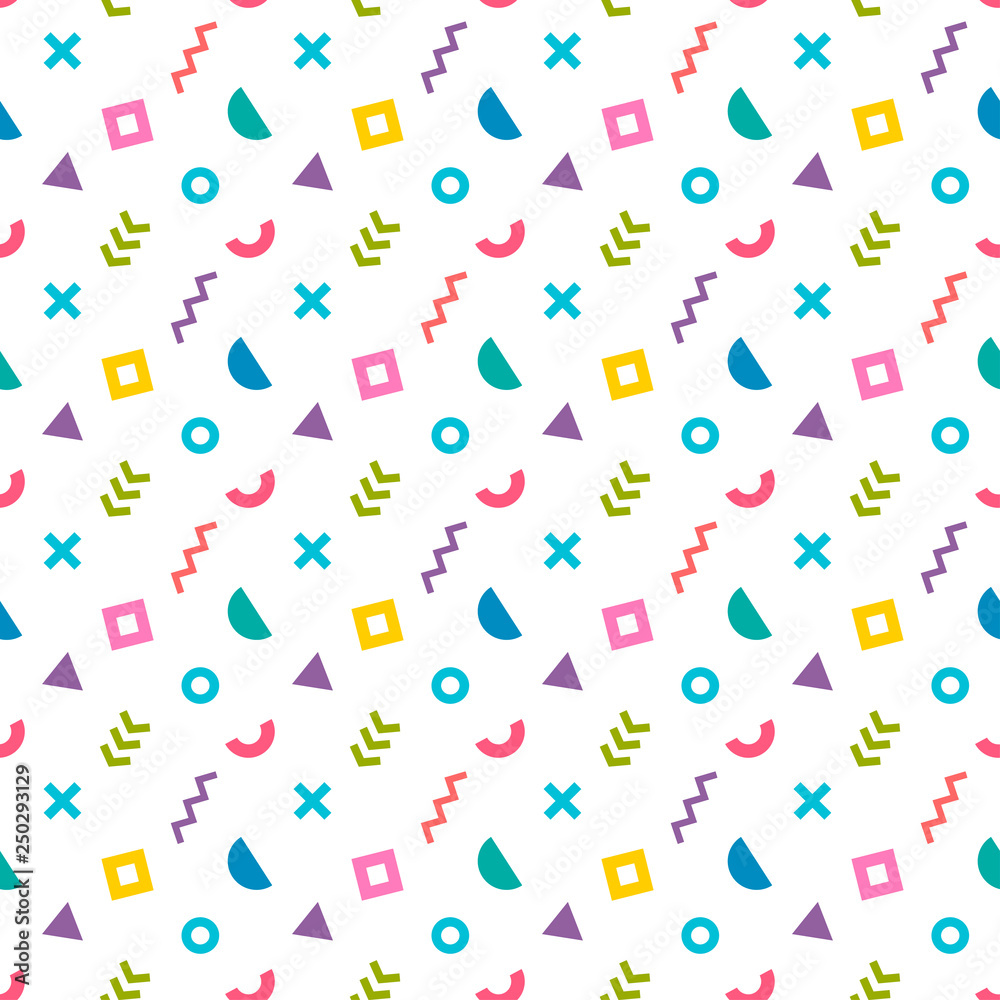 Abstract colorful seamless pattern, trendy memphis style
