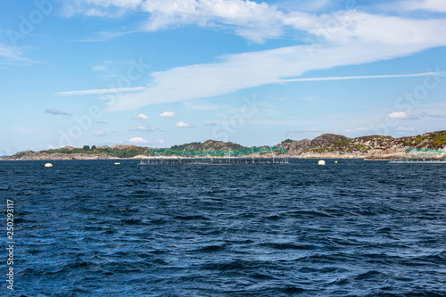 Norwegian coast with aquaculture farm