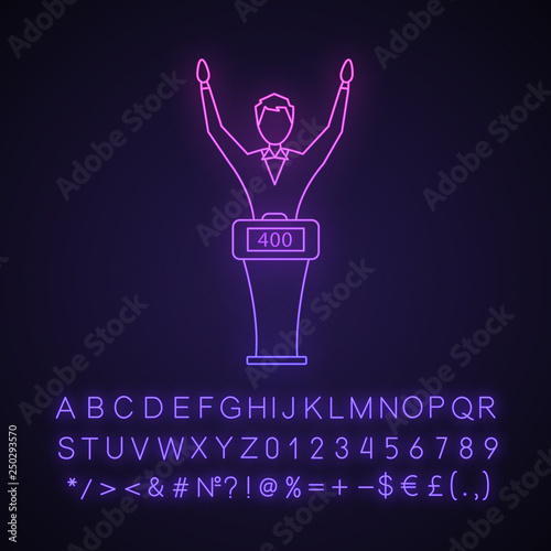 Quiz show win neon light icon