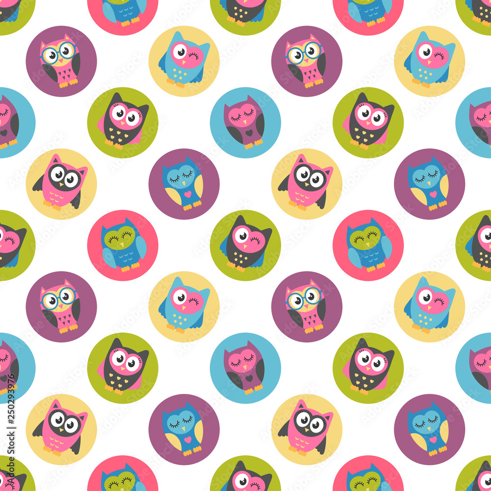 Seamless pattern with colorful owls on white background Seamless pattern with colorful owls on white background