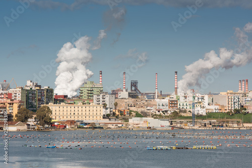 Industrial sea side view in steel business area