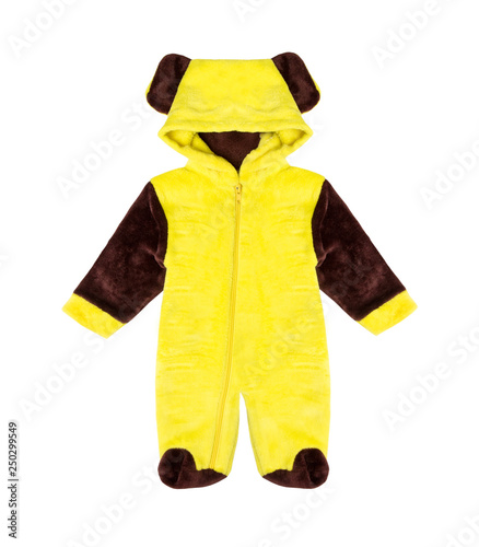 Children's yellow velor pajamas isolated on white background
