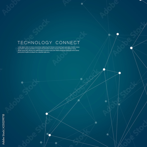 Abstract vector science dark blue background with connecting dots and lines