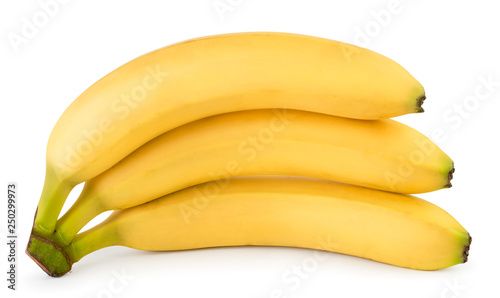 Three ripe bananas on a white background.