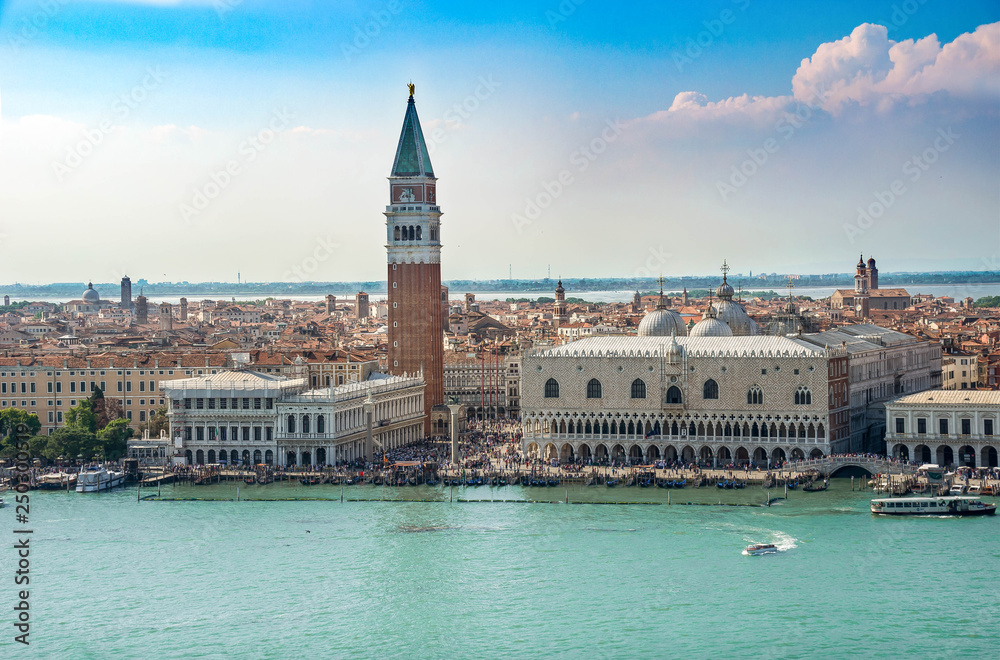 .View over the lagoon of Venice with St. Mark's Square and Doge's Palace