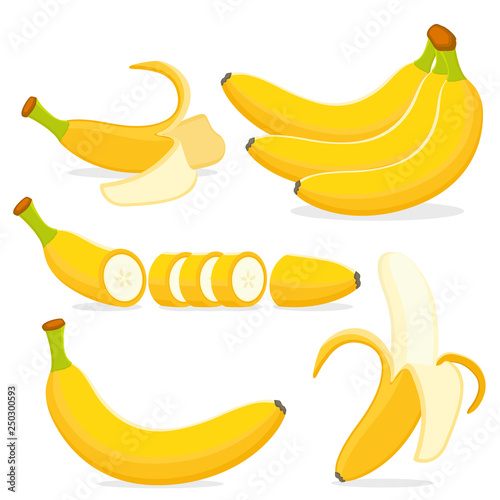 Set a bunch of ripe bananas, peeled and peel on a white