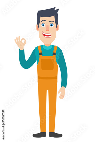 Worker showing a okay hand sign