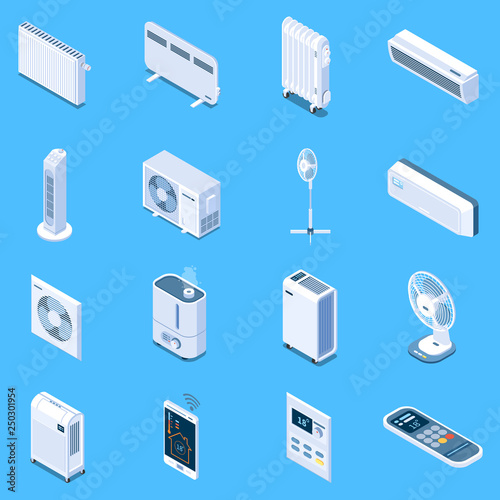 Home Climate Control Isometric Icons