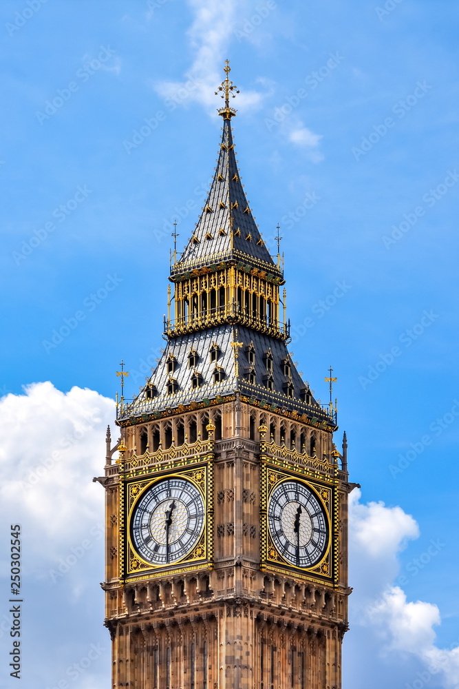 Big Ben tower closeup, London, UK