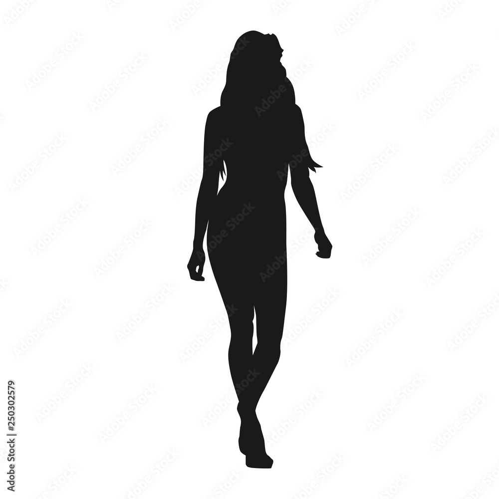 Sexy woman walking forward, isolated vector silhouette. Fashion model, catwalk Sexy woman walking forward, isolated vector silhouette. Fashion model, catwalk