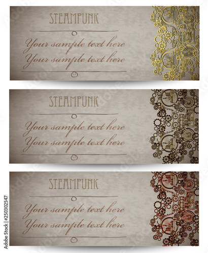 Steampunk  Flyer Template Pack, Victorian Design for Party. Frame Edwardian Style