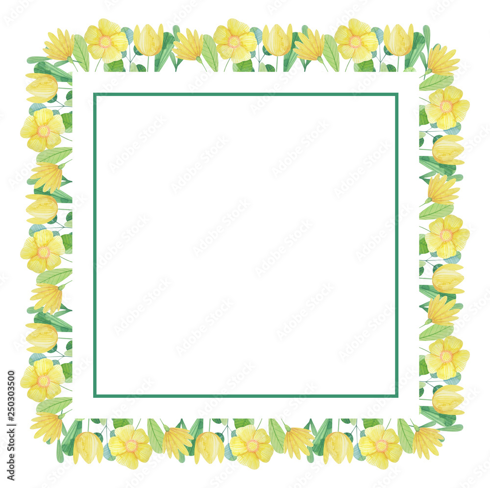 hand drawn watercolor frame of stylized flowers hand drawn watercolor frame of stylized flowers