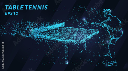 Table tennis made of particles on a dark background. Table tennis of circles and dots.