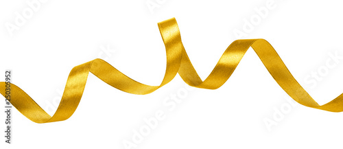 Golden wavy ribbon isolated on white. Holidays decoration concept.