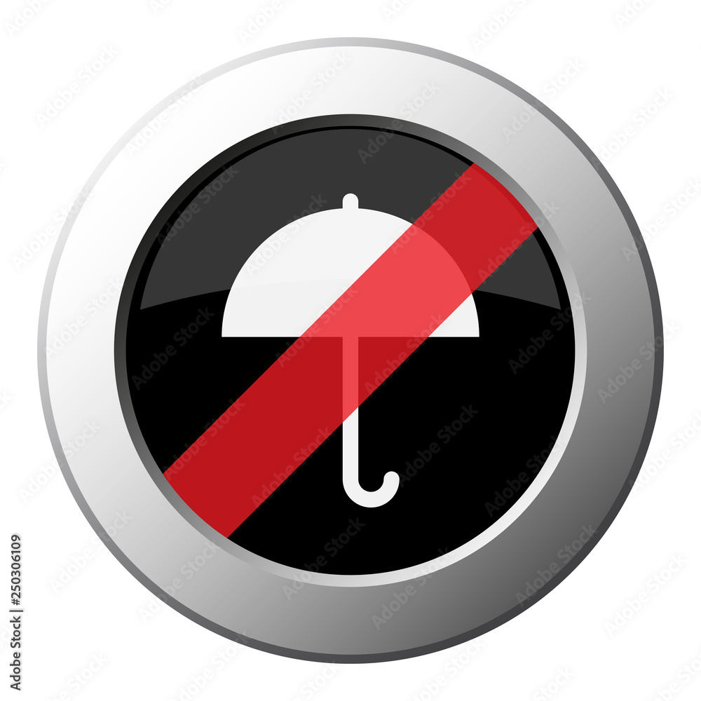 umbrella - ban round metal button, white icon umbrella - ban round metal button, white icon