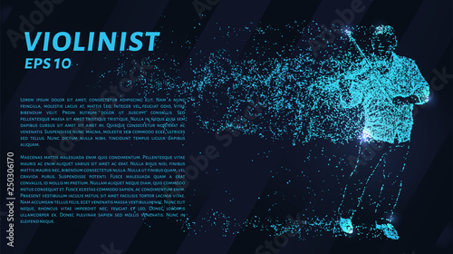 Violinist of particles on a dark background. Violinist of circles and dots.