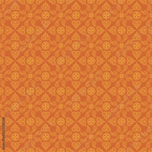 Indian traditional pattern on red background. Seamless pattern