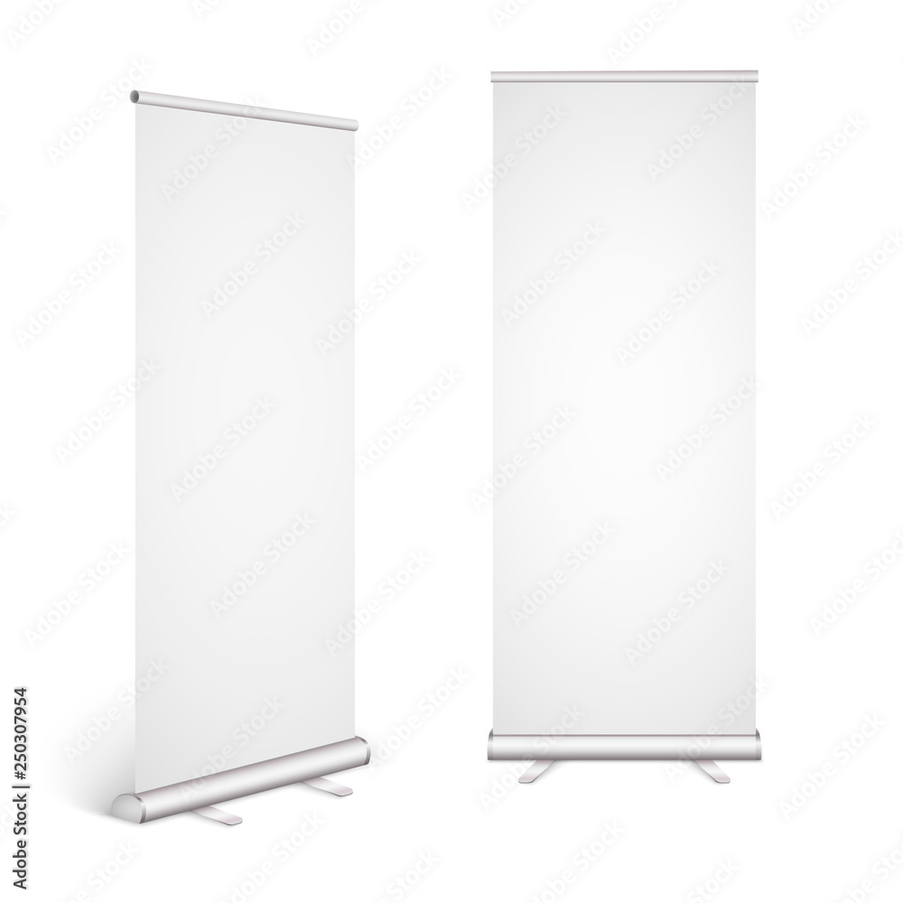 Roll up banner isolated on white background. Eps10 vector.
