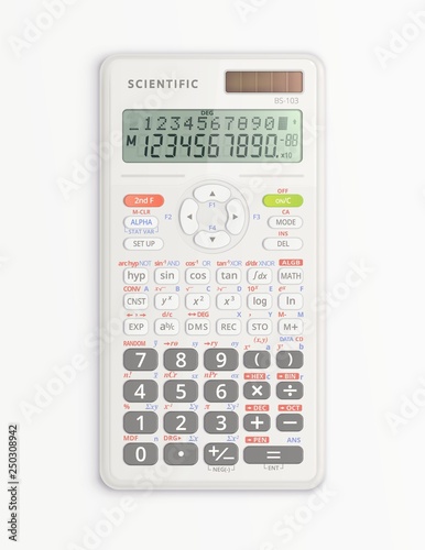 White device for mathematical calculations with solar cell.